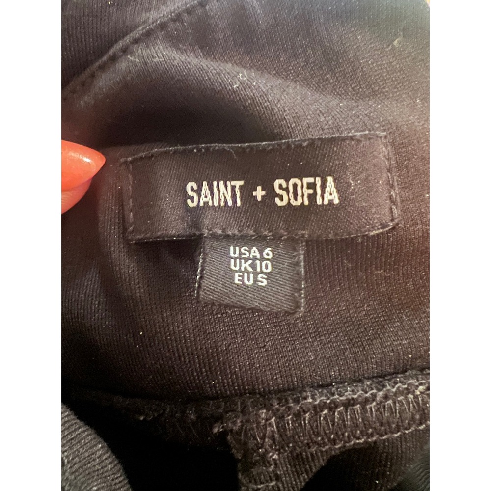 Saint + Sofia Black Wide Leg Trousers Leopard Side Stripe Red Piping Womens 6